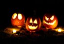 halloween pumpkin carved, with light inside in a dark night